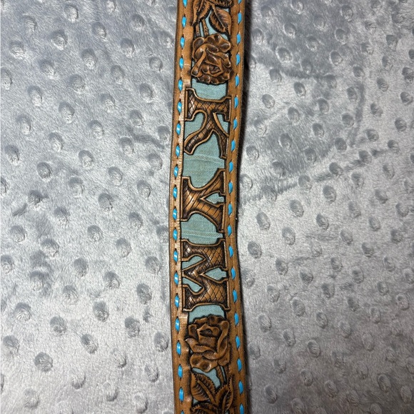 Hand Tooled Leather Belt Brown Leather w removable leather rose 🌹 buckle - Picture 10 of 14